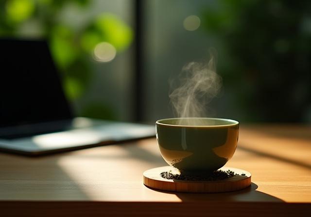 Espacio de oficina moderno decorado con elementos naturales y teteras de cerámica