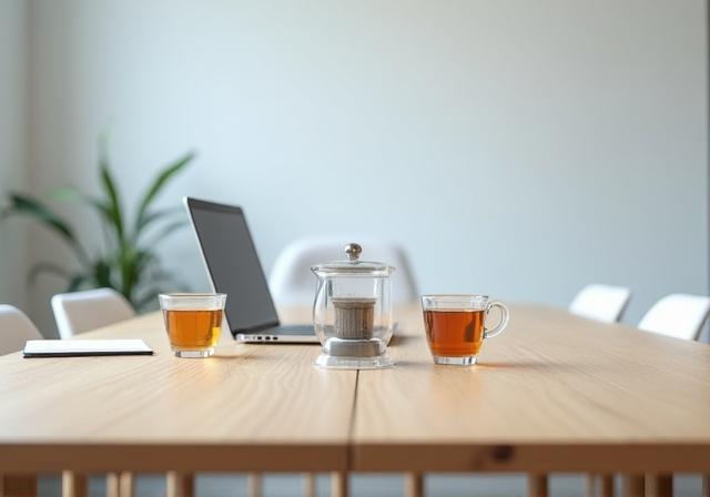 Sala de juntas luminosa con servicio de té