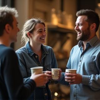 Equipo riendo en taller de té
